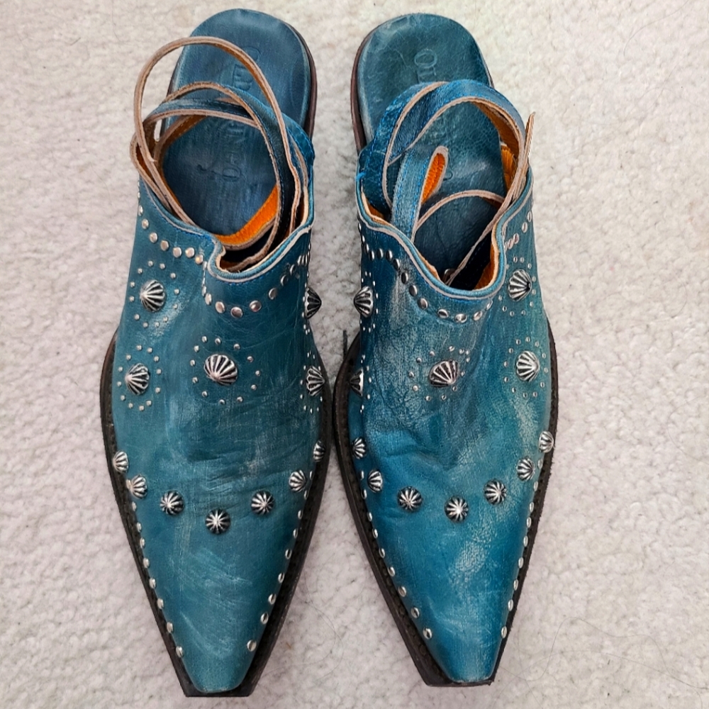 Turquoise old gringo strap mules